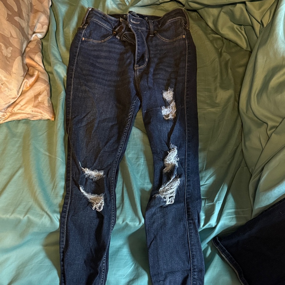 Hollister Dark Blue Distressed Skinny Jeans